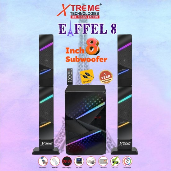 Eiffel 8 - 2.1 Multimedia Speaker with Optical Jack and Long Speaker + 8" Woofer