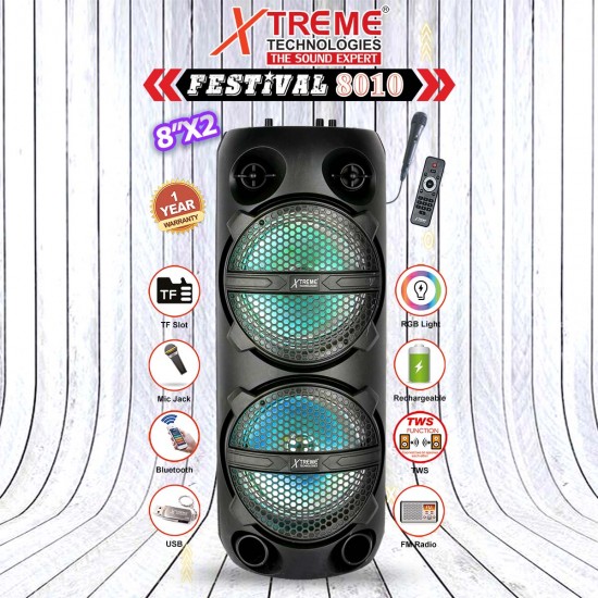 Festival 8010 Rechargeable Mobile Bluetooth with 8" x 2 Speaker 
