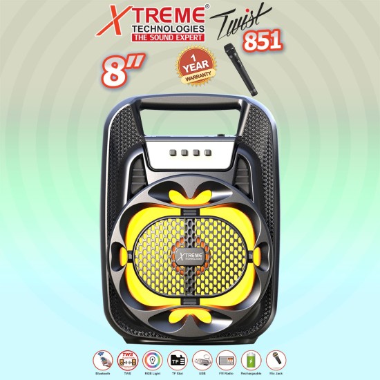 TWIST 851 - Rechargeable Mobile Bluetooth 8" Speaker with Wireless Mic 